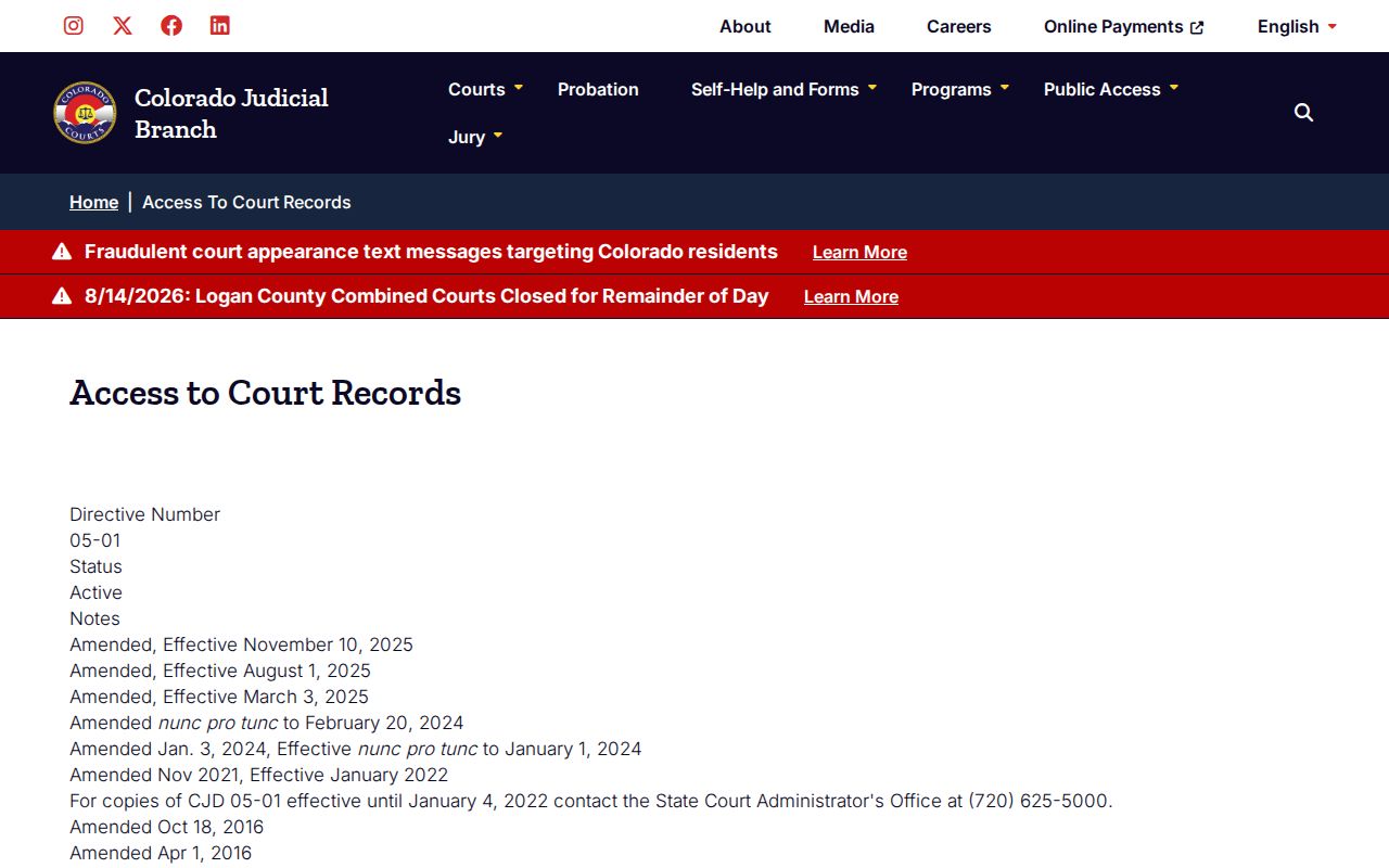 Alamosa County criminal docket court access rule page