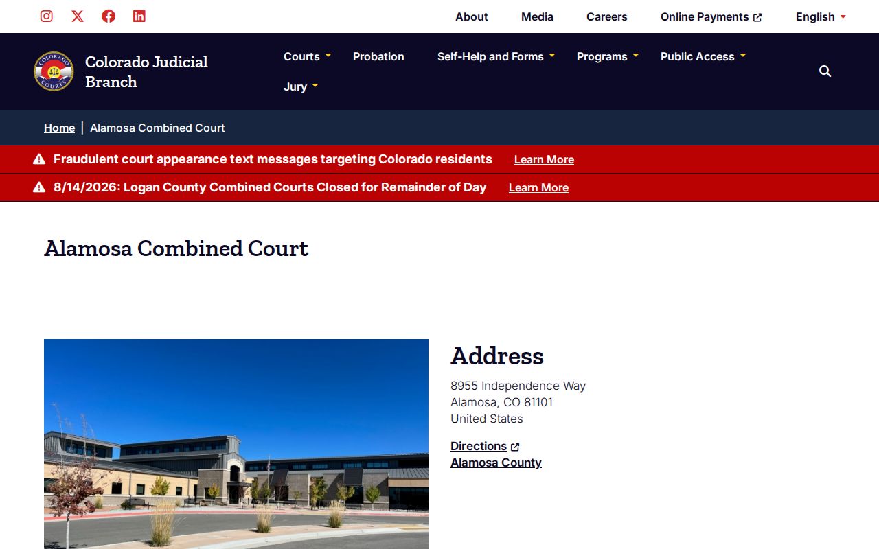 Alamosa County court docket courthouse location